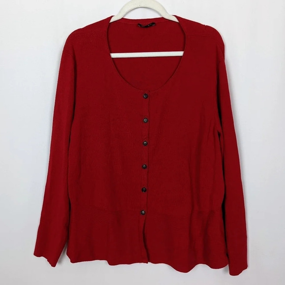 Lafayette 148 NY size. 3X Red Cardigan Button Up Sweater Viscous Knit Top - Picture 1 of 6